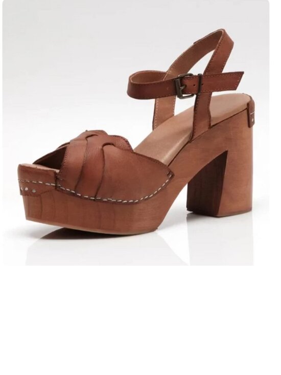 FSJ Shoes - FSJ Brown Peep Toe Clog Heels Retro Platform Sandals for Women